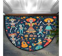 Foerrkelg Day of The Dead Skull Half Round Door Mat Anti-Slip Semi Circle Rug Indoor Door Mat Half Moon Bath Mat, Washable Decorative Floor Mat for Kitchen Bathroom Hearth Fireplace 24X36