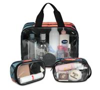 Foerrkelg Floral Cosmetic Bag,3 Pcs Toiletry Bag Clear Toiletry Bag Toiletry Bag for Women Clear Cosmetic Bag Makeup Organizer Bag Pretty Roses, Color 14, 12.2*3.74*10 in