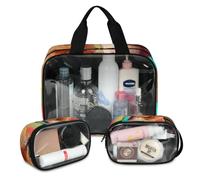 Foerrkelg Foods Cosmetic Bag,3 Pcs Toiletry Bag Clear Toiletry Bag Toiletry Bag for Women Clear Cosmetic Bag Makeup Organizer Bag Croissant Bread Drink, Color 84, 12.2*3.74*10 in