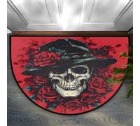 Foerrkelg Mexico Skeleton Half Round Door Mat Anti-Slip Semi Circle Rug Indoor Door Mat Half Moon Bath Mat, Washable Decorative Floor Mat for Kitchen Bathroom Hearth Fireplace 24X36