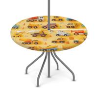 Foerrkelg Outdoor Tablecloth with Umbrella Holes Funny Big Car Waterproof Round Table Cloth with Elastic Zipper Wipeable Tablecloths for Picnics, Decks, Gardens Fits (45''-56'') Patio Table