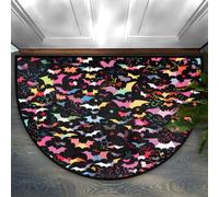 Foerrkelg Rainbow Bat Half Round Door Mat Anti-Slip Semi Circle Rug Indoor Door Mat Half Moon Bath Mat, Washable Decorative Floor Mat for Kitchen Bathroom Hearth Fireplace 24X36