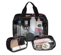 Foerrkelg Starry Night Cosmetic Bag,3 Pcs Toiletry Bag Clear Toiletry Bag Toiletry Bag for Women Clear Cosmetic Bag Makeup Organizer Bag Skateboarding Aliens, Color 77, 12.2*3.74*10 in