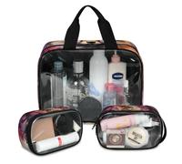 Foerrkelg Tropical Animal Print Cosmetic Bag,3 Pcs Toiletry Bag Clear Toiletry Bag Toiletry Bag for Women Clear Cosmetic Bag Makeup Organizer Bag Foxes And Flowers, Color 54, 12.2*3.74*10 in