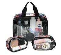 Foerrkelg Unicorn Flowers Cosmetic Bag,3 Pcs Toiletry Bag Clear Toiletry Bag Toiletry Bag for Women Clear Cosmetic Bag Makeup Organizer Bag Unicorn Rose, Color 43, 12.2*3.74*10 in