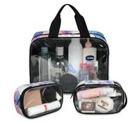 Foerrkelg Watercolor Unicorn Print Cosmetic Bag,3 Pcs Toiletry Bag Clear Toiletry Bag Toiletry Bag for Women Clear Cosmetic Bag Makeup Organizer Bag Nice Unicorn, Color 87, 12.2*3.74*10 in
