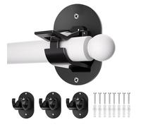 FOFAI Adhesive Curtain Pole Brackets: 4 Black No Drill Self-Adhesive Curtain Pole Brackets - Universal Plastic Towel Rod Holder with Fixing Screws for Bathroom Bedroom Kitchen Wall Window Rail