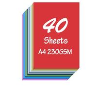 FOFAI Coloured Card A4 40-Sheets: 230GSM Thickness 20 Assorted Colours Card Paper - Handmade Cardstock for Cutting DIY Art/Classroom Crafts/Office Printing/Scrapbooking