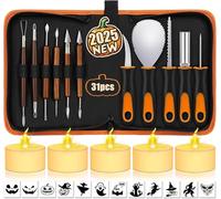 FOFAI Halloween Pumpkin Carving Kit: 31 PCS Professional Pumpkin Carving Tools with Stencils LED Candles - Stainless Steel Safe Carving Set for Jack-O-Lanterns - for Kids Adults Halloween Gifts 2025