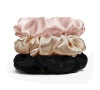 FOFAI Silk Scrunchies for Hair: 3-Pack Large Premium Satin Hair Ties Gentle Elastic Ponytail Holders No Damage Scrunchy for Thick Thin Curly Hair Types - Cute Soft Scrunchies for Women Girls Students