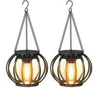 FOFAI Solar Lanterns for Outside Garden: 2 Pack Metal Hanging Solar Lights Outdoor Waterproof - Gardening Birthday Retirement Gifts for Mom Women - Garden Decorative Ornaments for Pathway Patio Yard
