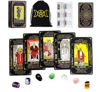 Fofeadm Tarot Cards Set with Guide Book/Linen Carry Bag/Chakra Stones, 78 Classic Original Tarot Cards Deck Fortune Telling Game with Meanings on Them for Beginners to Expert