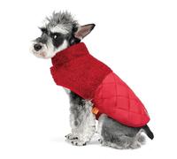 FOFOS Dog Winter Coat, Plush Dog Jacket with Leash Hole, Adjustable Warm Fuzzy Pet Snow Vest for Small Medium Large Dogs, Red, XS