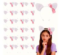 FOFOWHAT 18 Pcs Cat Ear Headbands for Women - Cute Birthday Party Hair Accessories Bow Kitten Cat Ear Hair Bands Bridesmaid Playful Style Photo Prop Gifts(Pink)