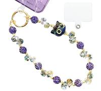 Fofvccv Beaded Phone Chain Wrist Strap for Women, Detachable Bling Glitter Cute Owl Lanyard String Bracelet Charm Keychain, Bag & Key Accessories Hands-Free Phone Wristlet (Purple)