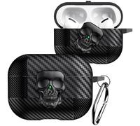 Fofvccv Coque AirPods Pro 2 en Fibre de Carbone - Étui de Protection 3D Tête de Mort Maléfique avec Mousqueton Housse Antichoc Cover Compatible avec AirPods Pro 2.Skull Black