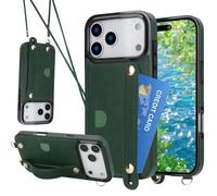 Fofvccv Crossbody Case for iPhone 17 Pro Max, Women PU Leather Wallet Cover with Card Slots Adjustable Lanyard Shoulder Strap & Wrist Kickstand for iPhone 17 Pro Max - KB Green