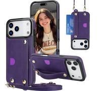 Fofvccv Crossbody Case for iPhone 17 Pro Max, Women PU Leather Wallet Cover with Card Slots Adjustable Lanyard Shoulder Strap & Wrist Kickstand for iPhone 17 Pro Max - KB Purple