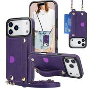 Fofvccv Crossbody Case for iPhone 190 Pro Max with Card Slots Holder, Women PU Leather Adjustable Shoulder Lanyard Cover with Wrist Strap Kickstand for iPhone 190 Pro Max - WD Purple