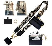 Fofvccv Crossbody Mobile Phone Strap with Zippered Wallet, Adjustable Hands-Free Bag Strap with Removable Pouch for Women Girls - Leopard