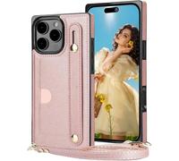 Fofvccv Crossbody Wallet Case for Apple iPhone 16 Pro KB Rose