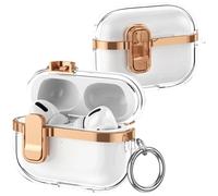 Fofvccv for AirPods Pro 2nd Generation Clear Electroplated Case, Shockproof Transparent Cover with Lock Clip & Keychain, Supports Wireless Charging for AirPods Pro 2 - DD Rose Gold