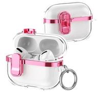 Fofvccv for AirPods Pro 2nd Generation Clear Electroplated Case, Shockproof Transparent Cover with Lock Clip & Keychain, Supports Wireless Charging for AirPods Pro 2 - DD Pink