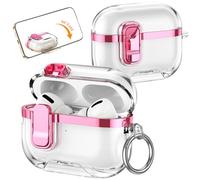 Fofvccv for AirPods Pro 3rd Generation (2025) Clear Electroplated Case, Shockproof Transparent Cover with Lock Clip, Keychain & Kickstand, Supports Wireless Charging for AirPods Pro 3 - DD Pink