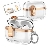 Fofvccv for AirPods Pro 3rd Generation (2025) Clear Electroplated Case, Shockproof Transparent Cover with Lock Clip, Keychain & Kickstand, Supports Wireless Charging for AirPods Pro 3 - DD Rose Gold