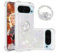 Fofvccv for Google Pixel 10 Pro XL Case, Liquid Quicksand Glitter Sparkle TPU Silicone Cover with Diamond Ring Kickstand Slim Bling Phone Case for Pixel 10 Pro XL Pro - LSJ Colorful