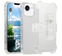 Fofvccv for iPhone 16e Case with Belt Clip, Military Grade Heavy Duty Shockproof Protection Phone Case with Rotatable Kickstand for iPhone 16e 6.1 Inch, BLF Transparent