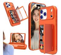 Fofvccv for iPhone 17 Pro Max Case with Mirror& Flip Card Holder GWL Orange