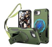 Fofvccv for iPhone 17e / 16e Magnetic Crossbody Case DJ Green | Invisible Stand, Adjustable Lanyard Strap, Military Grade Shockproof Rugged Armor Protection Cover for iPhone 17e / 16e