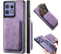 Fofvccv for Motorola Edge 50 Pro Wallet Case with Card Holder, 2 in 1 Detachable Magnetic Back Slim Fit Vintage Case for Men Women Credit Slot Phone Cover for Moto Edge 50 Pro 5G, CXKB Purple