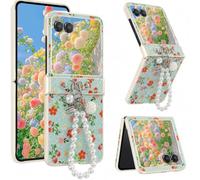 Fofvccv for Motorola Razr Ultra 2026 / Razr Ultra 2025 Case with Pearl Bracelet Strap, Glitter Floral Charm Cover with Hinge Protection, Cute Sparkly Foldable Case for Moto Razr Ultra 2026 SHL Blue