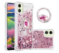 Fofvccv for Samsung Galaxy A07 Bling Case with Diamond Ring Kickstand, Liquid Quicksand Glitter Sparkle TPU Silicone Cover Slim Shockproof Protective Cover for Galaxy A07 LSJ Rose