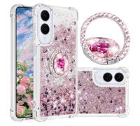 Fofvccv for Samsung Galaxy S25 Edge Moving Liquid Quicksand Case, Glitter Bling Sparkle TPU Gel Silicone Case with Diamond Kickstand Cover for Samsung Galaxy S25 Edge, LSJ Rose