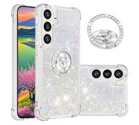 Fofvccv for Samsung Galaxy S25 FE Bling Case with Diamond Ring Kickstand, Liquid Quicksand Glitter Sparkle TPU Silicone Cover Slim Shockproof Protective Cover for Galaxy S25FE LSJ Colorful