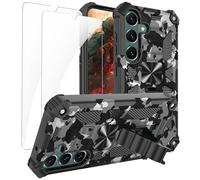 Fofvccv for Samsung Galaxy S25 / Galaxy S24 Case with 2 Screen Protector, Camouflage Design Cover Military Grade Tough Armor Shockproof Phone Case with Kickstand for Samsung S25 / S24, Camo Film Black