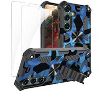 Fofvccv for Samsung Galaxy S25 / Galaxy S24 Case with 2 Screen Protector, Camouflage Design Cover Military Grade Tough Armor Shockproof Phone Case with Kickstand for Samsung S25 / S24, Camo Film Blue