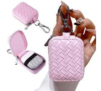 Fofvccv Headphone Case, PU Leather Rhombus Zipper Earbud Case Earphone Storage Organizer with Mesh Pocket & Keychain for AirPods 4 1 2 3 Pro Wireless Wired Earphones USB Cable Lattice Pink