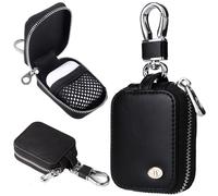Fofvccv PU Leather Earbud Case with Zipper, Earphone Storage Organizer with Mesh Pocket & Keychain for AirPods 4 1 2 3 Pro, Small Carrying Pouch for Wireless Wired Earphones USB Cable - EJB Black