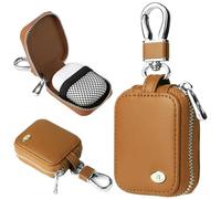 Fofvccv PU Leather Earbud Case with Zipper, Earphone Storage Organizer with Mesh Pocket & Keychain for AirPods 4 1 2 3 Pro, Small Carrying Pouch for Wireless Wired Earphones USB Cable - EJB Brown