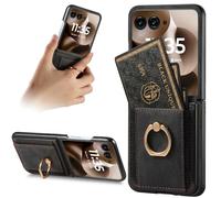 Fofvccv Wallet Case for Motorola Razr 60 Ultra, PU Leather Flip Cover with Card Slots Holder, 360° Rotating Ring Kickstand, Shockproof Anti-Scratch Slim Back Cover for Moto Razr 60 Ultra, ZCK Black