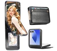Fofvccv Wallet Case for Samsung Galaxy Z Flip7, Business Style PU Leather Case with Card Holder Cash Slot Photo Holder Shockproof Slim Protective Cover for Galaxy Z Flip7 DK Black