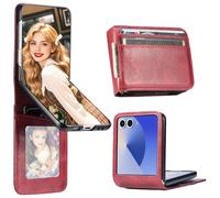 Fofvccv Wallet Case for Samsung Galaxy Z Flip7, Business Style PU Leather Case with Card Holder Cash Slot Photo Holder Shockproof Slim Protective Cover for Galaxy Z Flip7 DK Claret