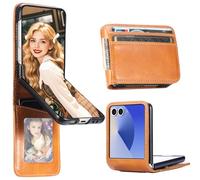 Fofvccv Wallet Case for Samsung Galaxy Z Flip7, Business Style PU Leather Case with Card Holder Cash Slot Photo Holder Shockproof Slim Protective Cover for Galaxy Z Flip7 DK Orange