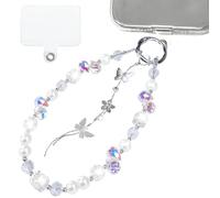 Fofvccv Y2K Beaded Phone Charm Strap with Cute Butterfly Pearl Wrist Lanyard Anti-Loss Phone Chain for iPhone, Camera, AirPods, Aesthetic Handmade Bracelet Keychain (White Butterfly)