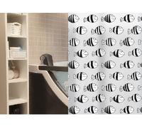 Fofy Black Fish Shower Curtain 180 X 200 CM. 100% PEVA Black White