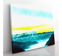 Fog Beneath the Mountain Painting Modern Canvas Wall Art Print Ready to Hang, Framed Picture for Living Room Bedroom Home Office Décor, 35x35 cm (14x14 Inch)